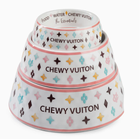 White Chewy Vuiton Dog Bowl 3 Sizes!