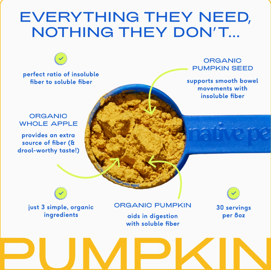Organic Pumpkin Fiber Powder, Digestive Supplement For Dogs