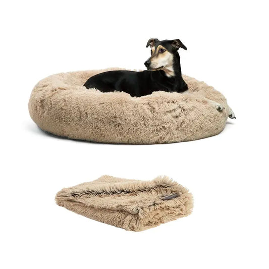 Donut Shag Bundle Bed and Blanket Taupe 36"x36"