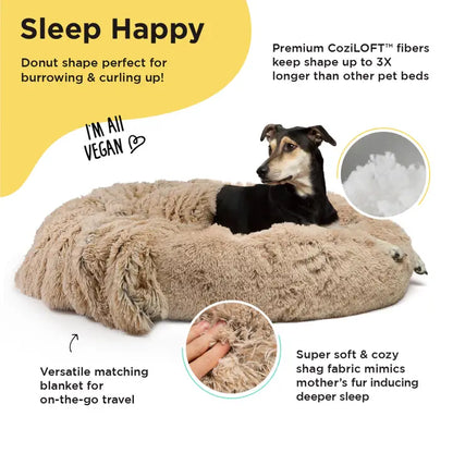 Donut Shag Bundle Bed and Blanket Taupe 36"x36"