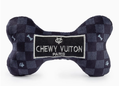 Black Checker Chewy Vuiton Bone Squeaker Dog Toy