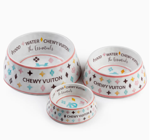 White Chewy Vuiton Dog Bowl 3 Sizes!